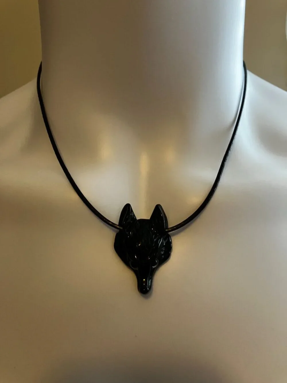 Wolf Black Obsidian Gemstone hand carved Wolf Head Choker Genuine Leather NEW